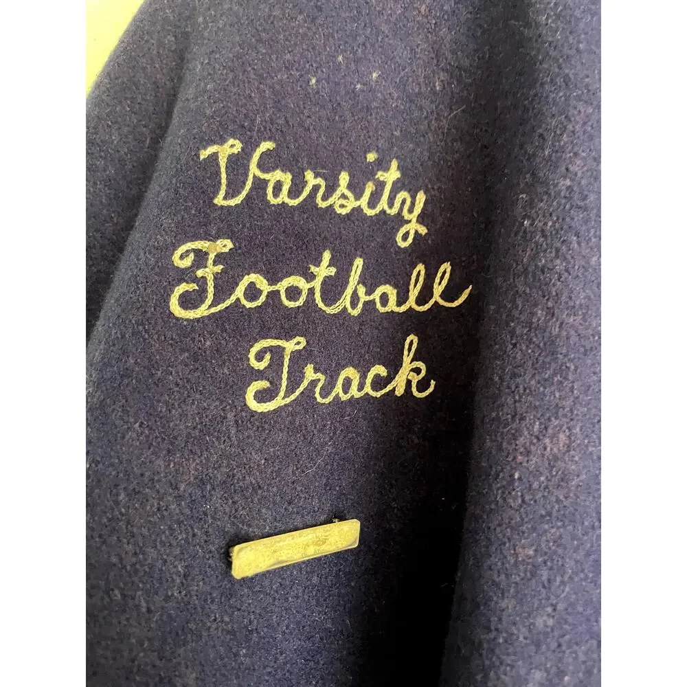 Vintage DeLONG Varsity Letterman Jacket Football Track 52 Long USA Wool Leather